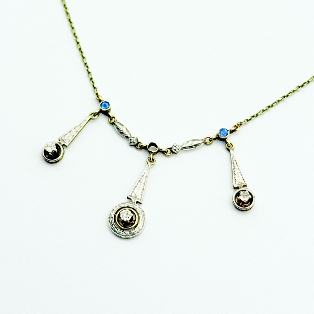 Estate 14k Diamond Necklace - Solid Yellow Gold Vintage or Antique